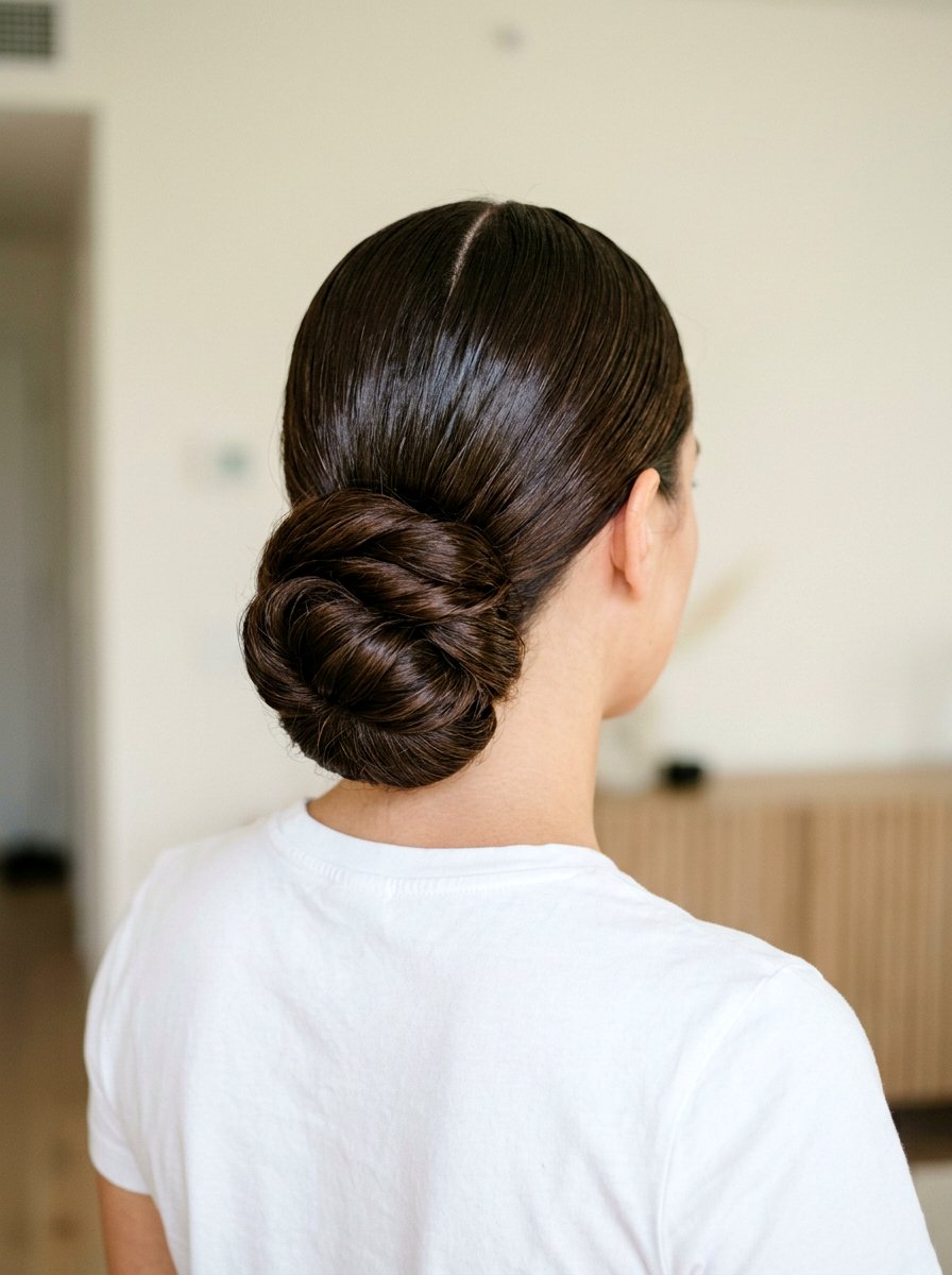 Glossy Low Bun With Middle Part For Thick Hair - 20 glossy low bun with middle part - 20 glossy low bun with middle part