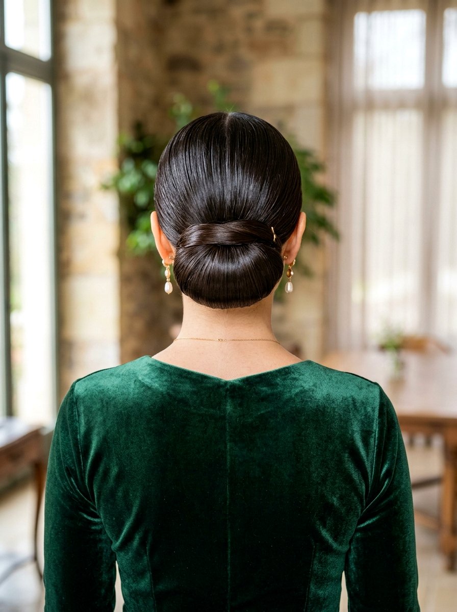 Glossy Low Chignon Bun With Middle Part - 20 glossy low bun with middle part - 20 glossy low bun with middle part