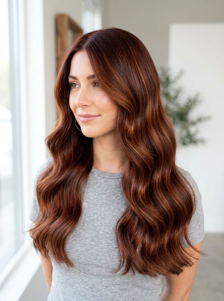 Glossy Red Brown Balayage With Shine Finish - 20 rich red brown balayage - 20 rich red brown balayage