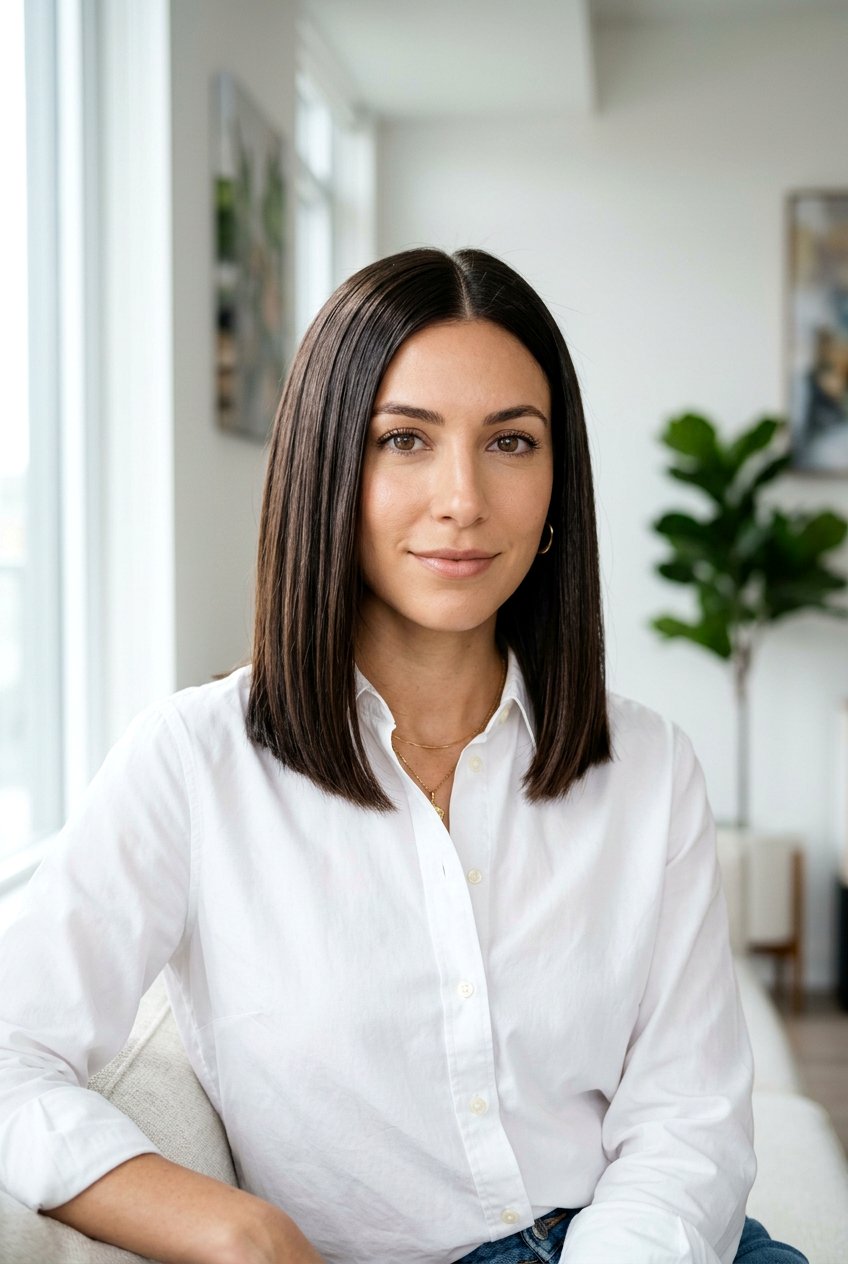 Glossy espresso lob - 20 cool espresso brunette for mature women - 20 cool espresso brunette for mature women