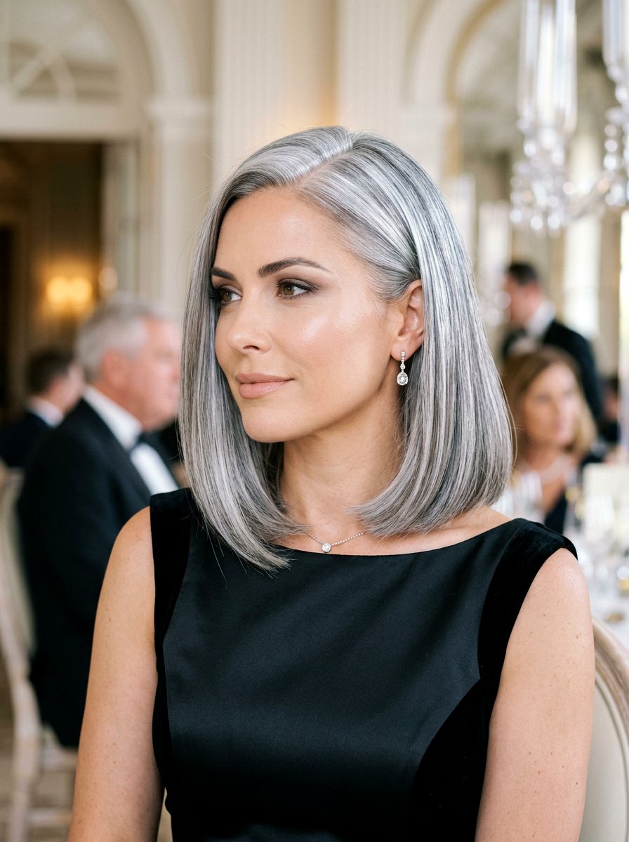 Glossy pearl gray highlights for a polished look - 20 pearl gray highlights for mature hair - 20 pearl gray highlights for mature hair