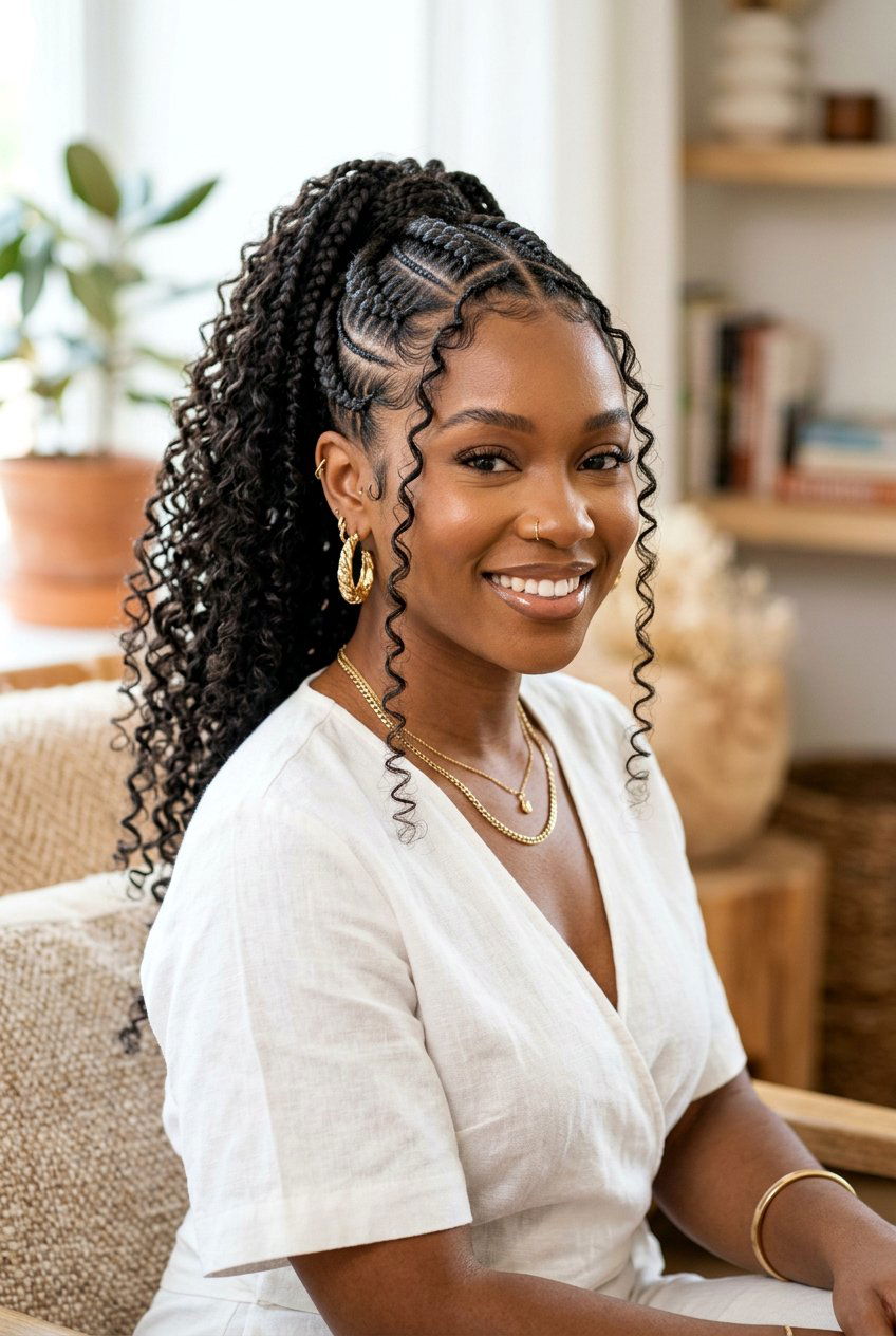 Goddess Braid Ponytail With Curly Tendrils - 20 tropical ponytail hairstyle with curls - 20 tropical ponytail hairstyle with curls