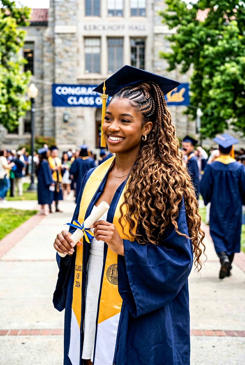 Goddess Braid Ponytail with Wavy Extensions - 20 graduation braid ponytail for black girls - 20 graduation braid ponytail for black girls