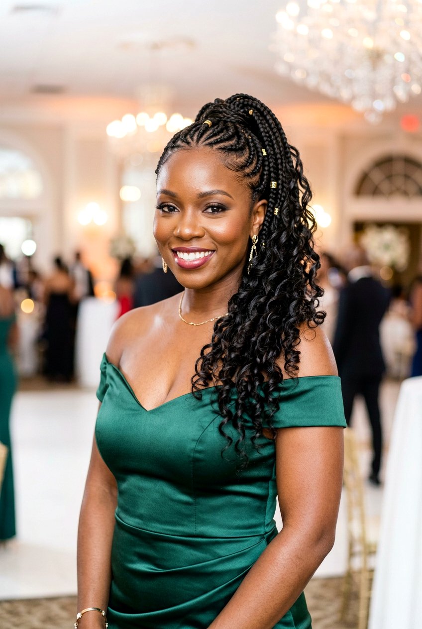 Goddess Braided Ponytail With Curly Ends - 20 black women braided ponytail ideas - 20 black women braided ponytail ideas