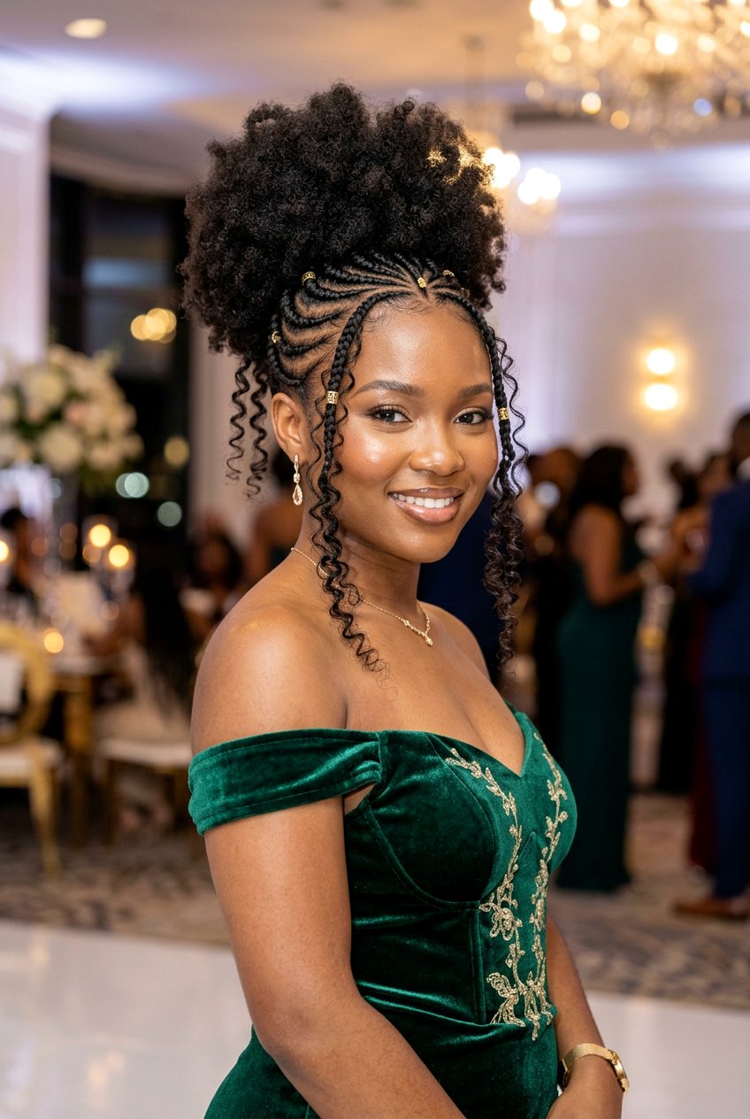 Goddess Braids High Afro Puff - 20 afro puff ponytail with braids - 20 afro puff ponytail with braids