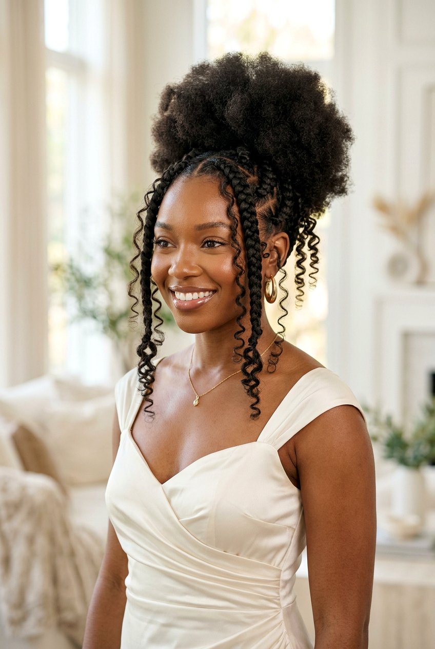 Goddess Braids In Front With Afro Puff - 20 afro puff with braids in front - 20 afro puff with braids in front