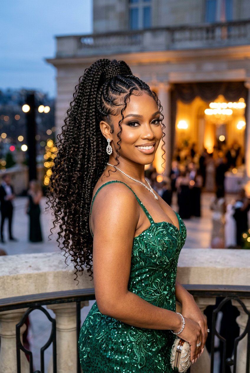 Goddess Braids Ponytail - 20 natural hair ponytail with braids - 20 natural hair ponytail with braids