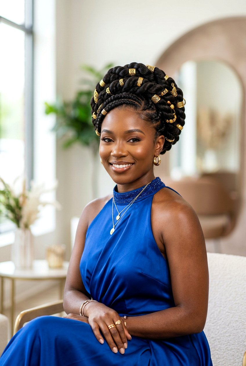 Goddess Braids Updo - 20 black women wedding guest braid styles - 20 black women wedding guest braid styles