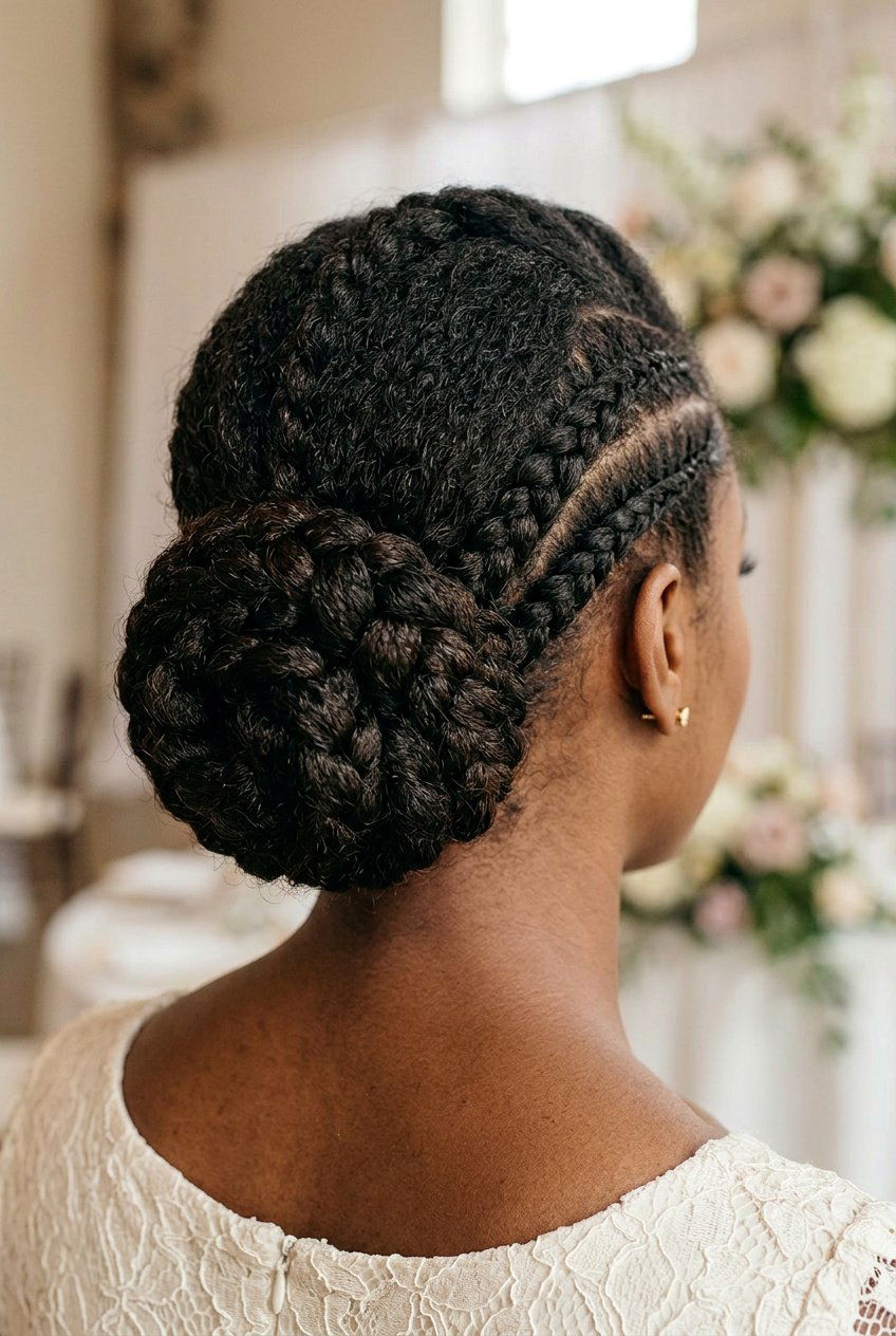 Goddess Braids Updo with Jeweled Center Part - 20 wedding updo for black women natural hair - 20 wedding updo for black women natural hair
