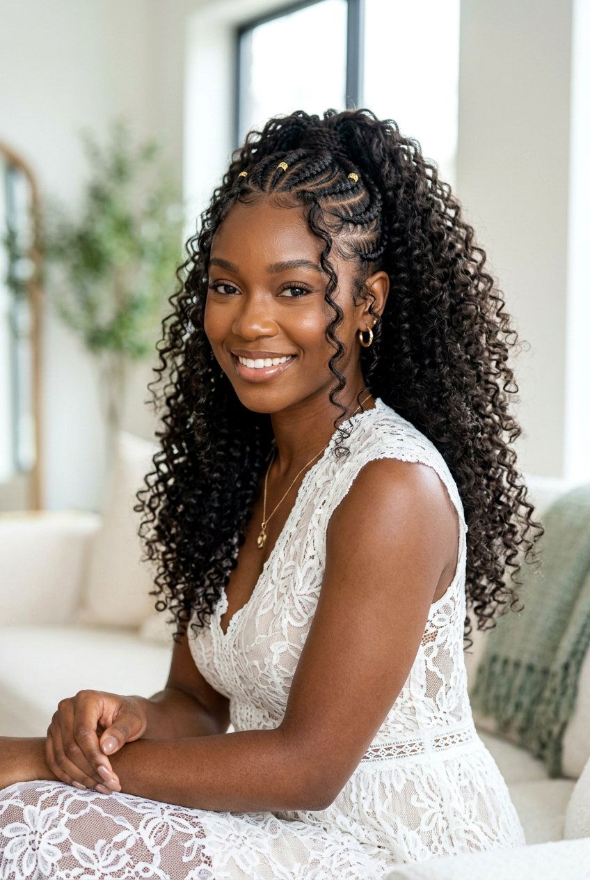Goddess Cornrows With Curly Ponytail - 20 cornrows with curly ponytail - 20 cornrows with curly ponytail