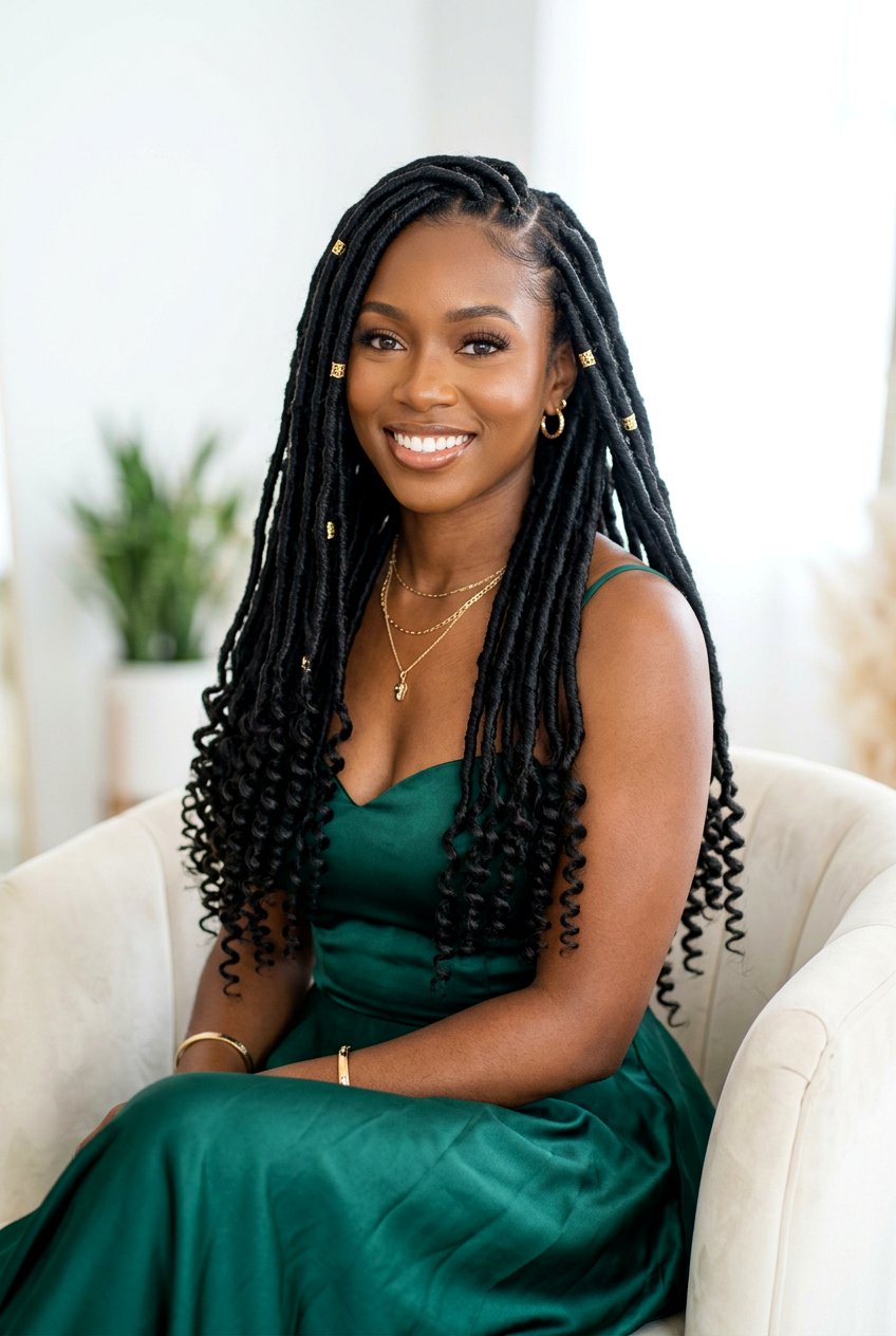 Goddess Faux Locs With Curly Ends - 20 faux locs with curly ends - 20 faux locs with curly ends