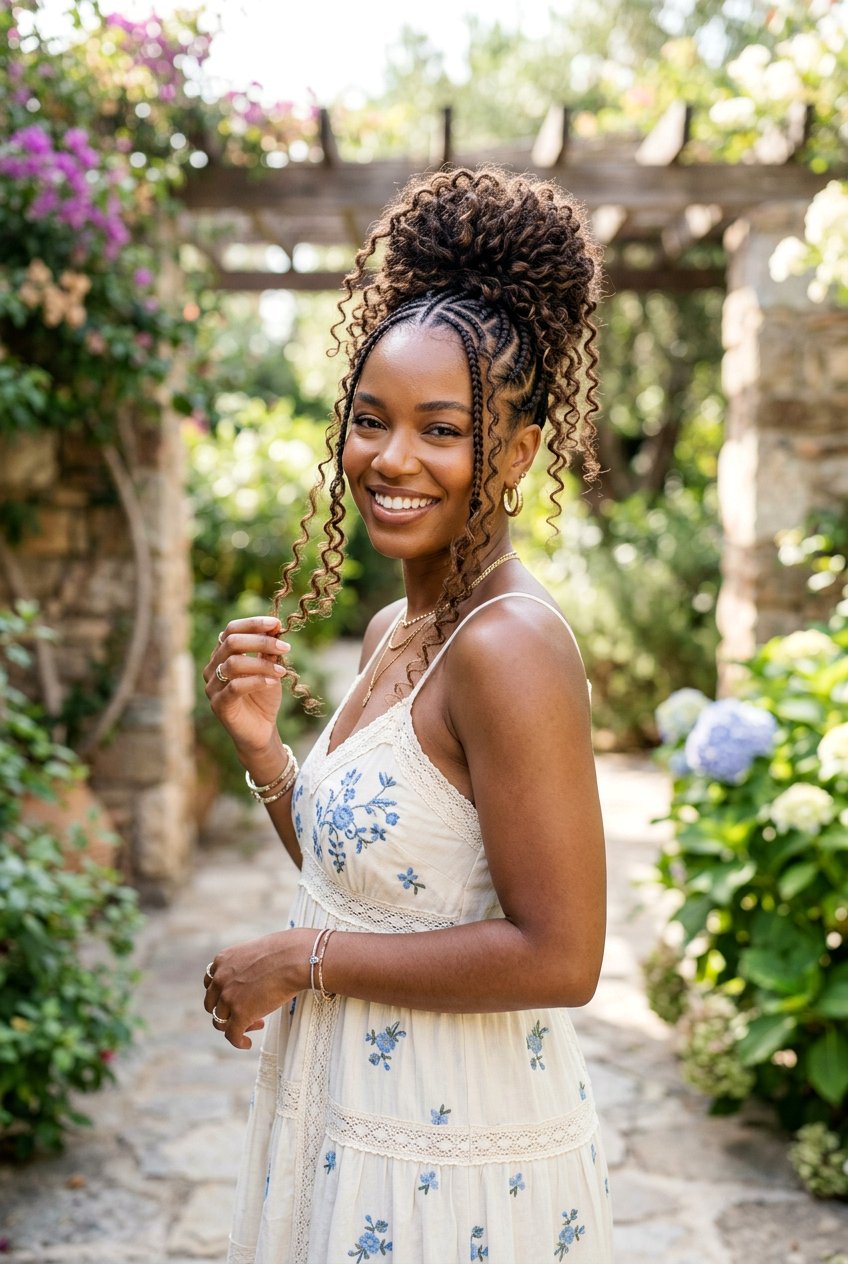 Goddess Feed In Braids Bun - 20 feed in braids with curly bun - 20 feed in braids with curly bun