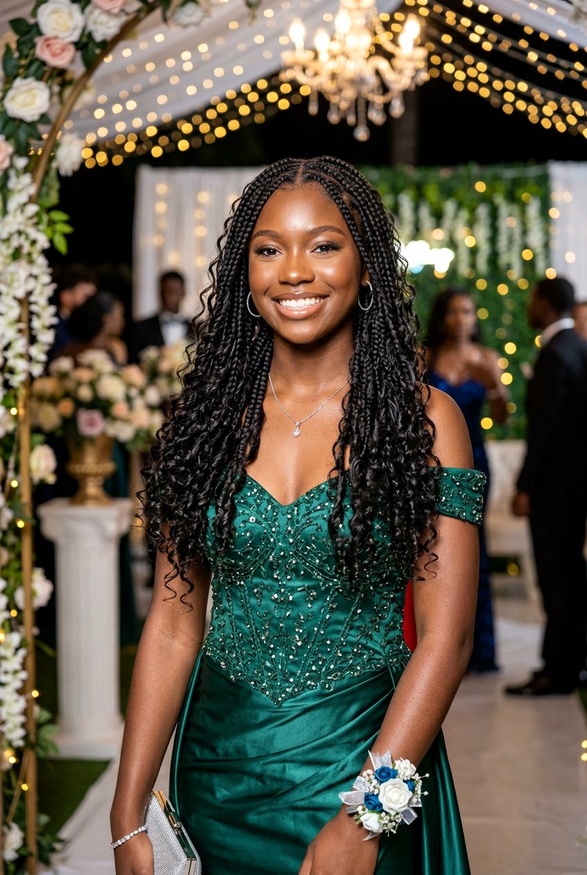 Goddess Knotless Braids with Human Hair Curls - 20 prom knotless braids with curls - 20 prom knotless braids with curls