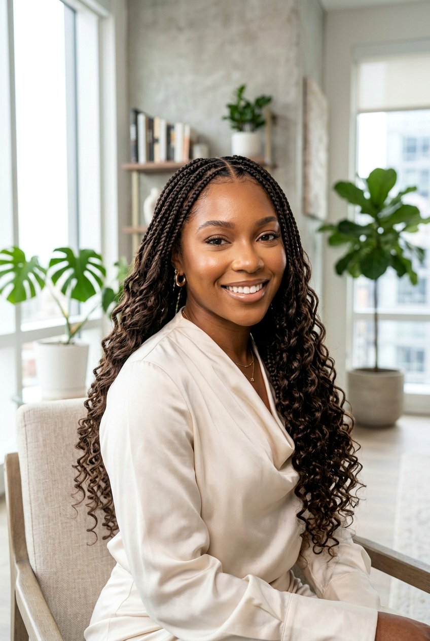 Goddess Knotless Braids - 20 knotless braids with curly ends for women - 20 knotless braids with curly ends for women