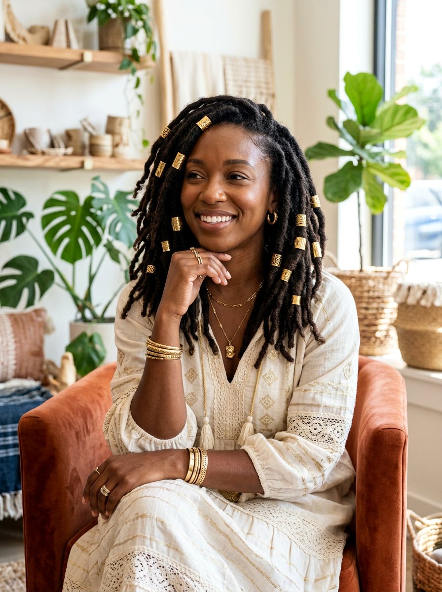 Gold Cuffed Locs - 20 prom loc styles for women - 20 prom loc styles for women