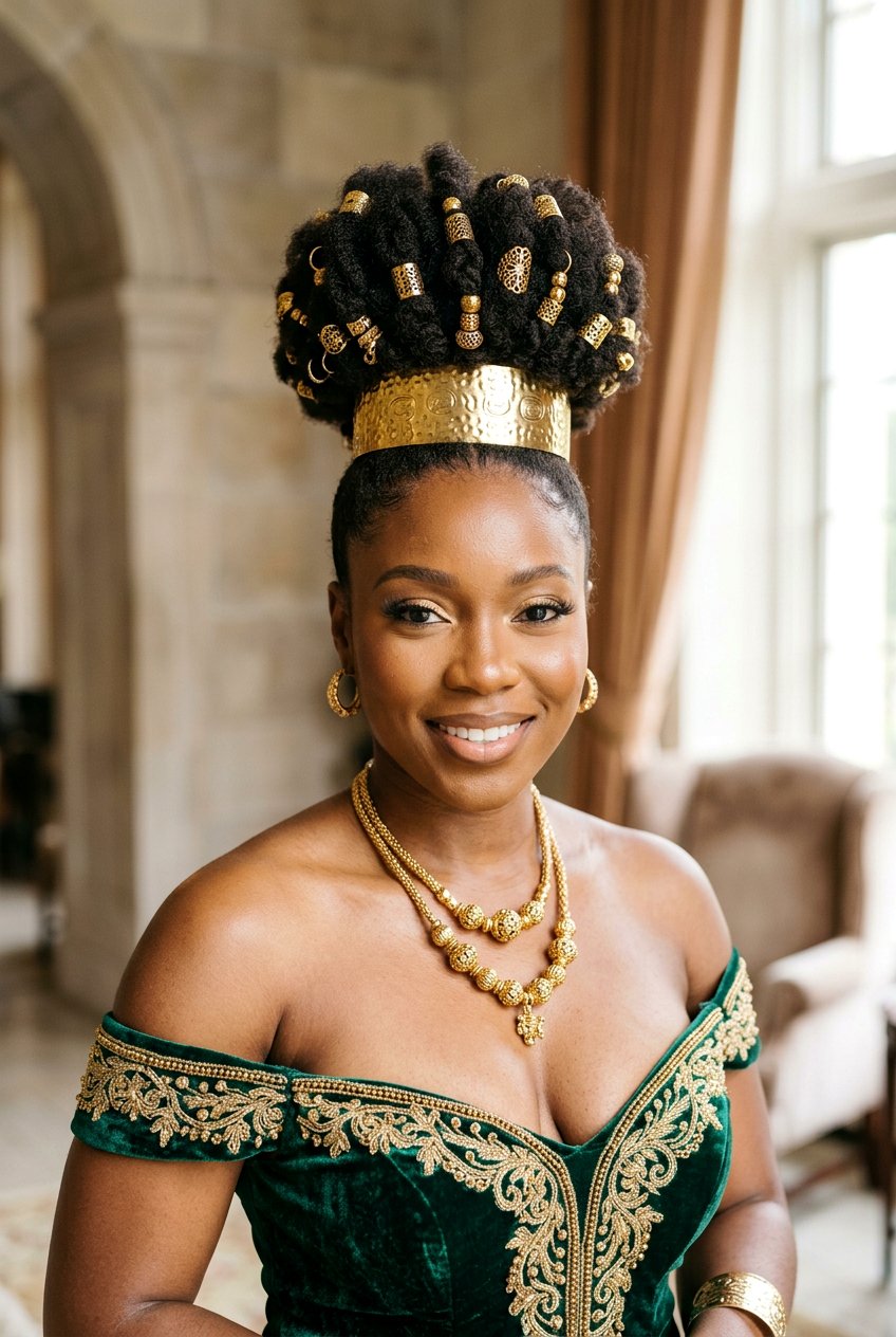 Gold Cuffed Puff - 20 sleek puff hairstyle for natural hair - 20 sleek puff hairstyle for natural hair