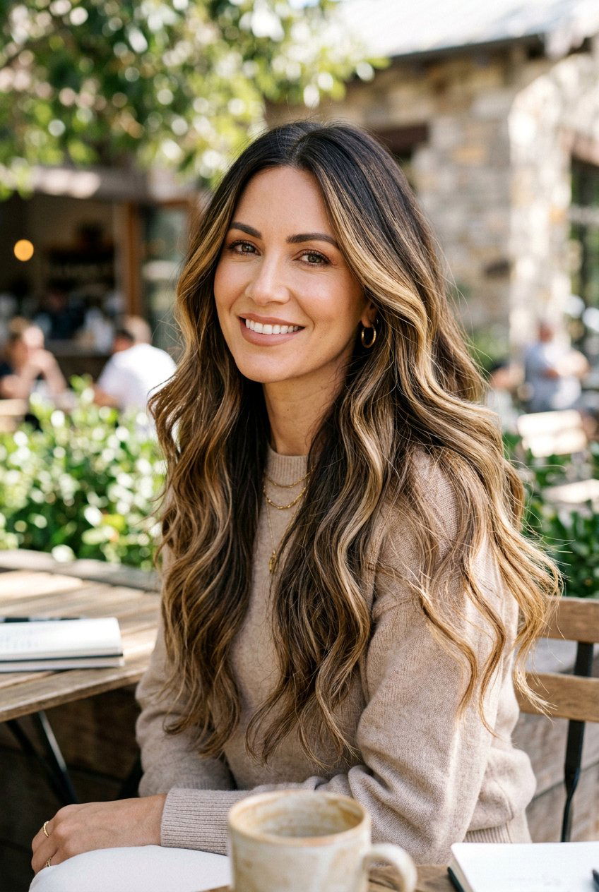 Golden Balayage On Dark Brown Hair - 20 golden highlights on brunette hair - 20 golden highlights on brunette hair