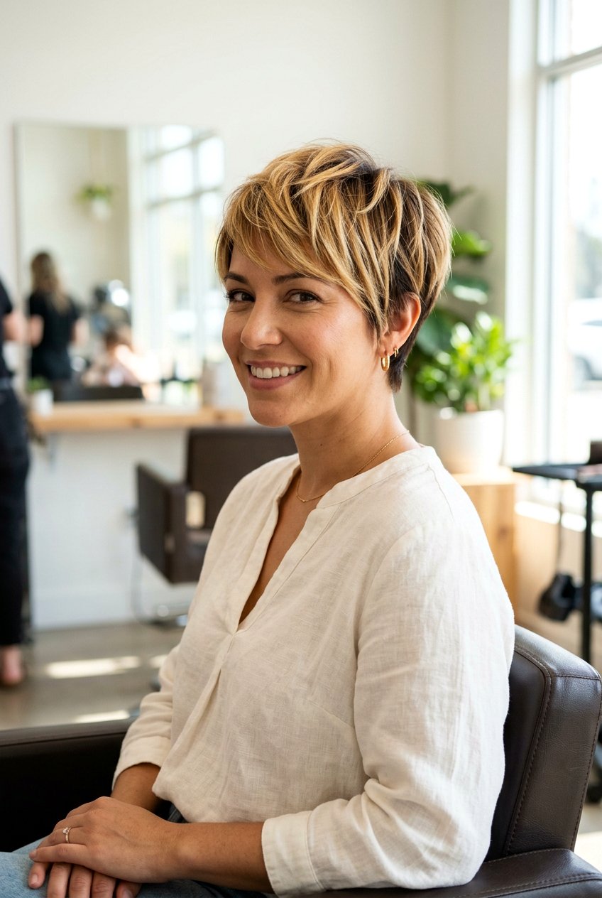 Golden Balayage Pixie Cut - 20 hair color ideas for pixie cuts - 20 hair color ideas for pixie cuts