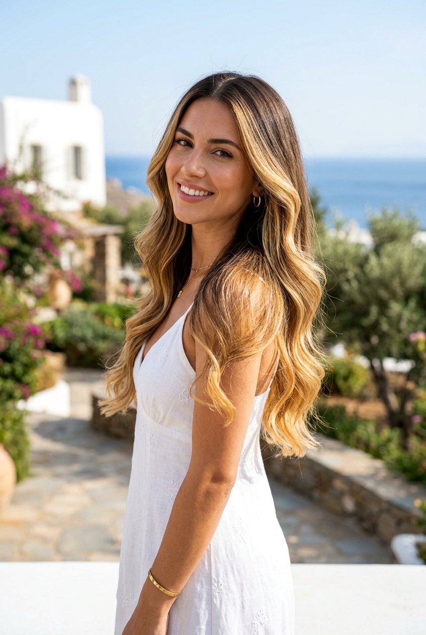 Golden Blonde Balayage on Brunette Hair - 20 dimensional blonde balayage - 20 dimensional blonde balayage