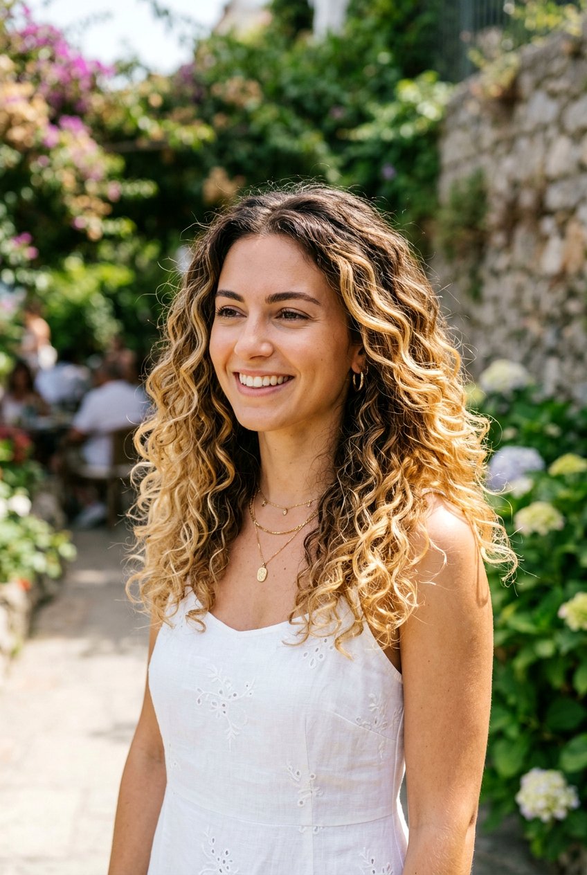 Golden Blonde Balayage on Loose Curly Hair - 20 blonde highlights for curly hair - 20 blonde highlights for curly hair