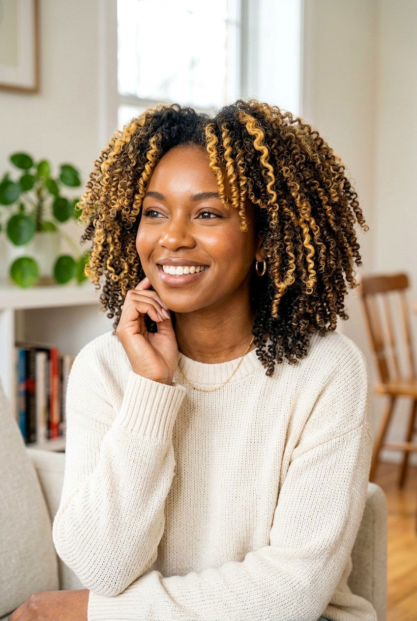 Golden Blonde Balayage on Tight Coils - 20 blonde balayage for curly hair - 20 blonde balayage for curly hair