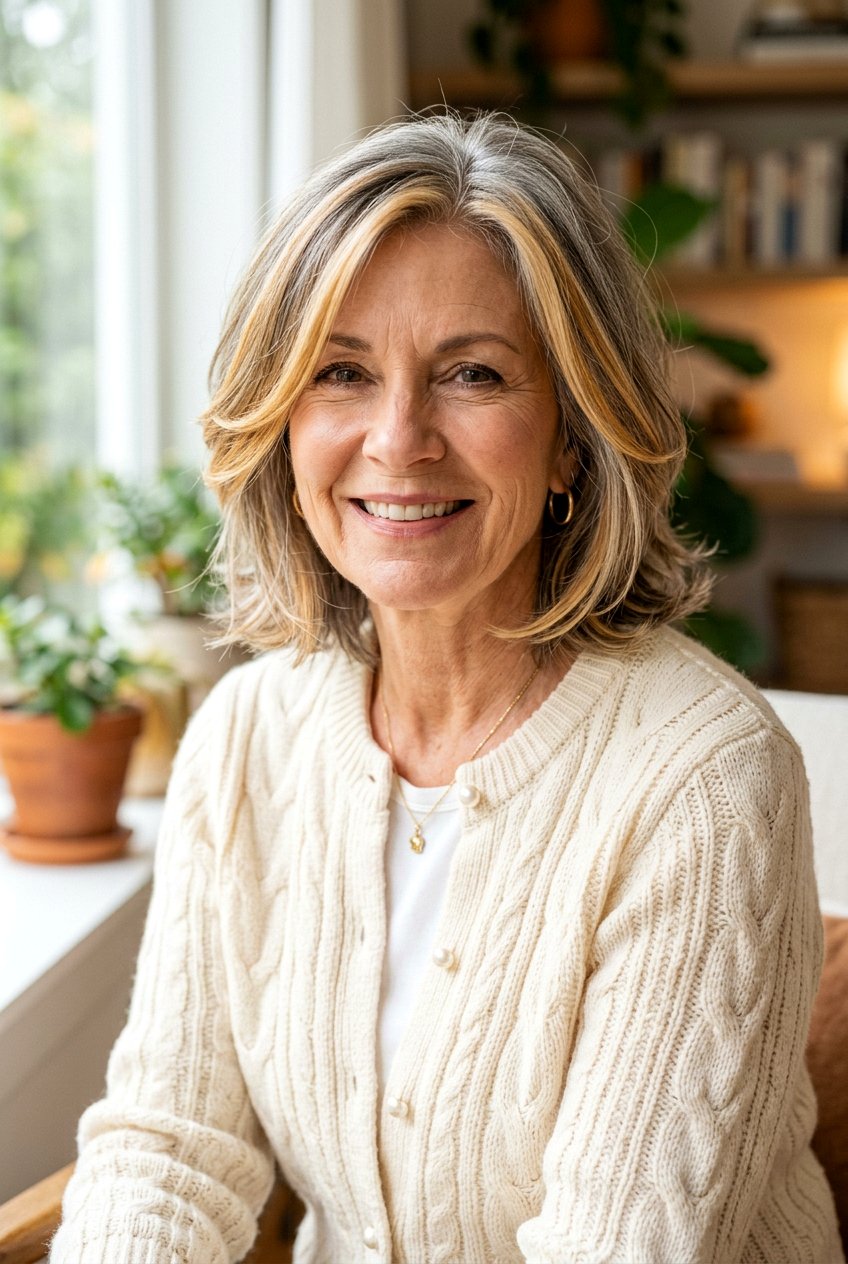 Golden Blonde Face Framing Gray Layers - 20 blonde gray blend for mature women - 20 blonde gray blend for mature women