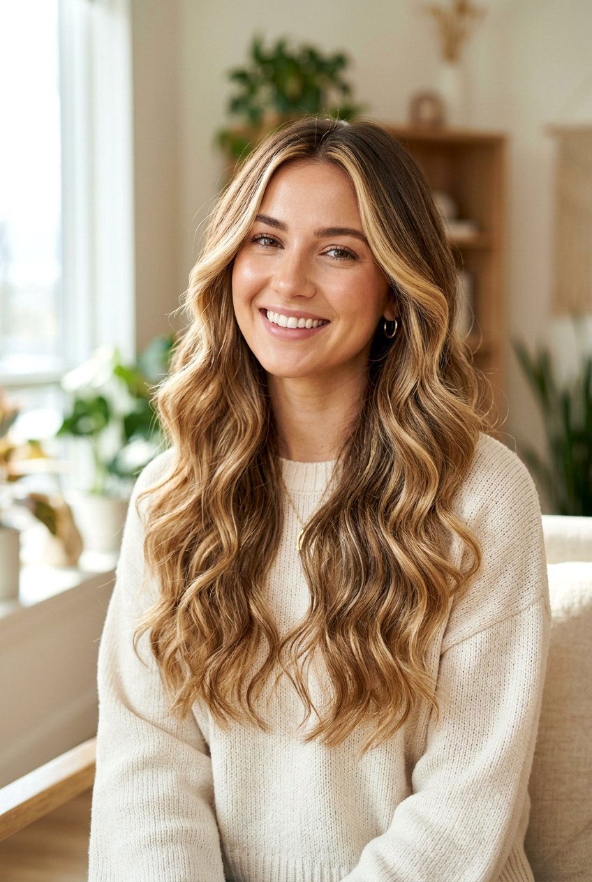Golden Bronde Balayage On Long Waves - 20 golden bronde balayage - 20 golden bronde balayage