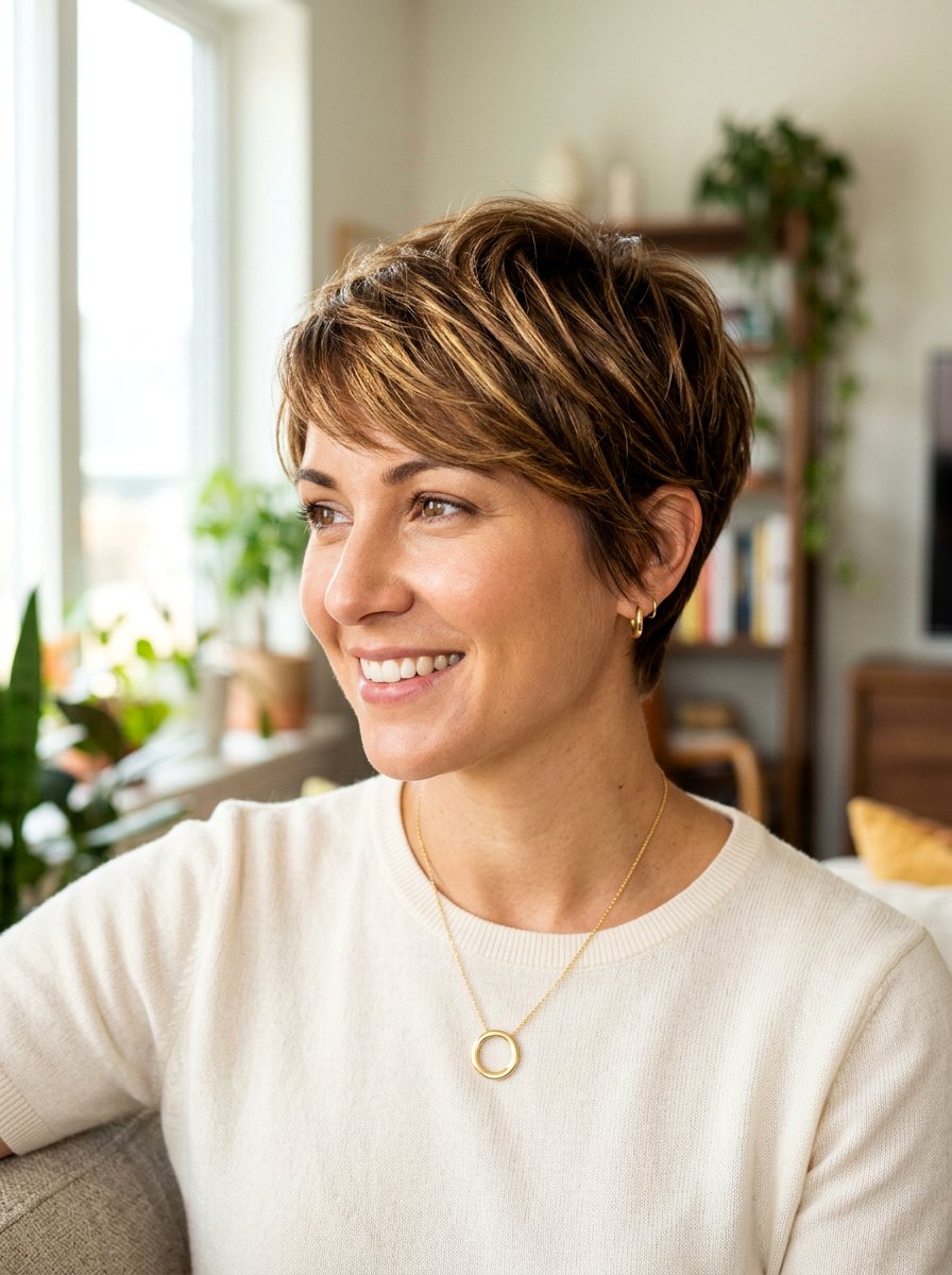 Golden Bronze Pixie Hair - 20 pixie hair color ideas for mature women - 20 pixie hair color ideas for mature women