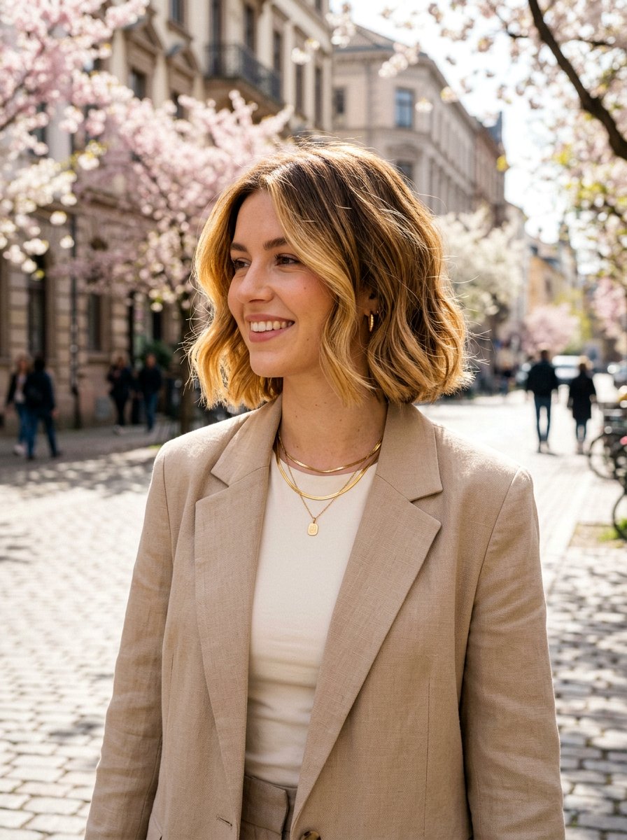 Golden Brown Balayage Bob - 20 spring balayage for brunettes - 20 spring balayage for brunettes