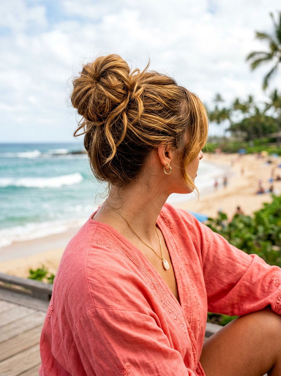 Golden Brown Messy Bun - 20 summer sun kissed brunette hair - 20 summer sun kissed brunette hair