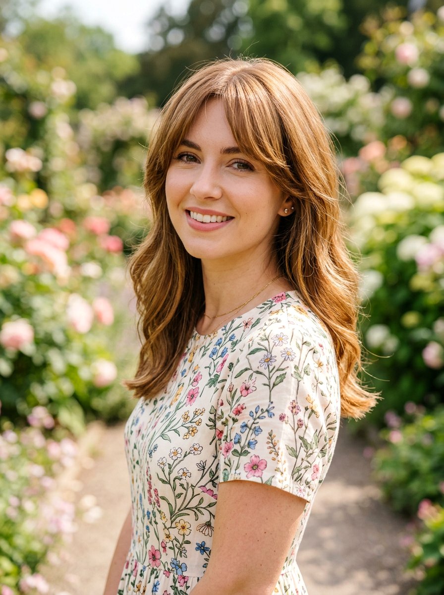 Golden Brunette Curtain Bangs Shoulder Length - 20 dimensional brunette for shoulder length hair - 20 dimensional brunette for shoulder length hair