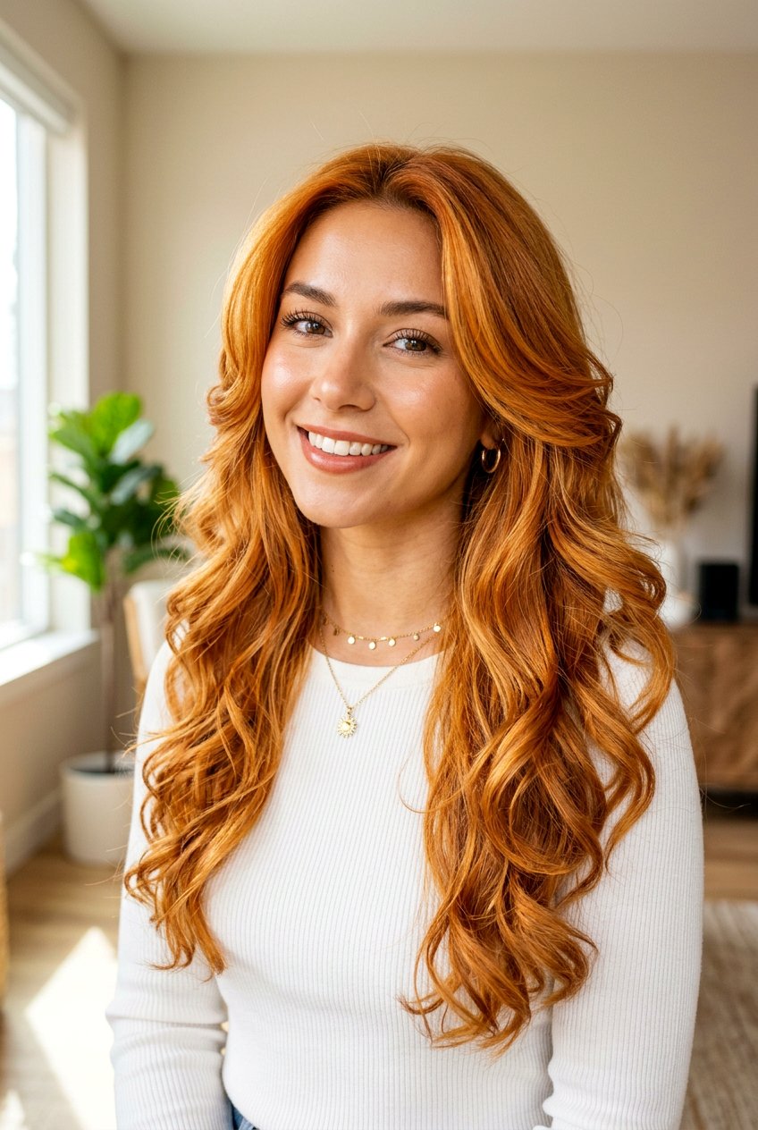 Golden Copper Long Layered Hair - 20 long layered hair color ideas - 20 long layered hair color ideas