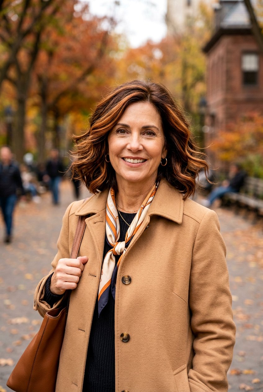 Golden Copper Ribbons - 20 face framing highlights for mature brunettes - 20 face framing highlights for mature brunettes