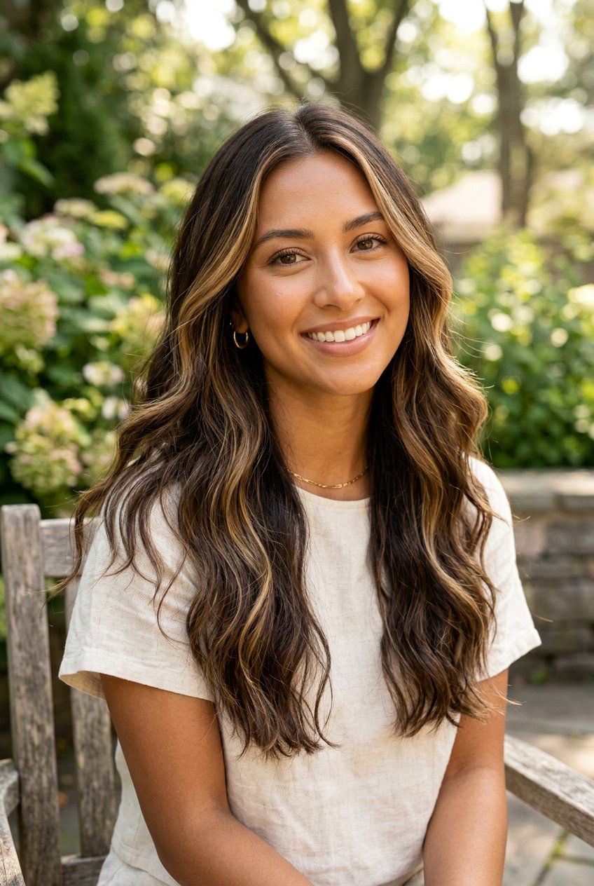 Golden Highlights on Dark Hair - 20 hair color ideas for tan skin - 20 hair color ideas for tan skin