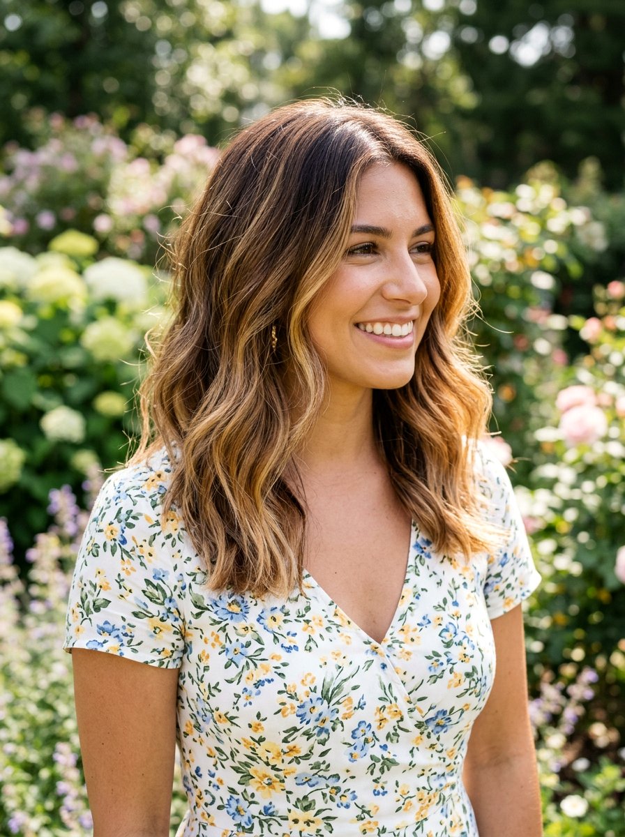 Golden Honey Highlights On Medium Brown Hair - 20 summer honey highlights for brunettes - 20 summer honey highlights for brunettes