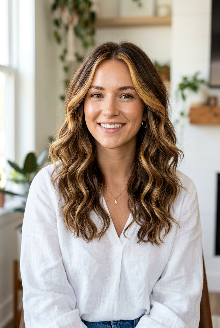 Golden Money Piece Balayage on Wavy Hair - 20 money piece with balayage - 20 money piece with balayage