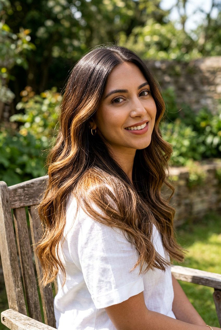 Golden caramel balayage on dark hair - 20 dark brown hair with caramel balayage - 20 dark brown hair with caramel balayage