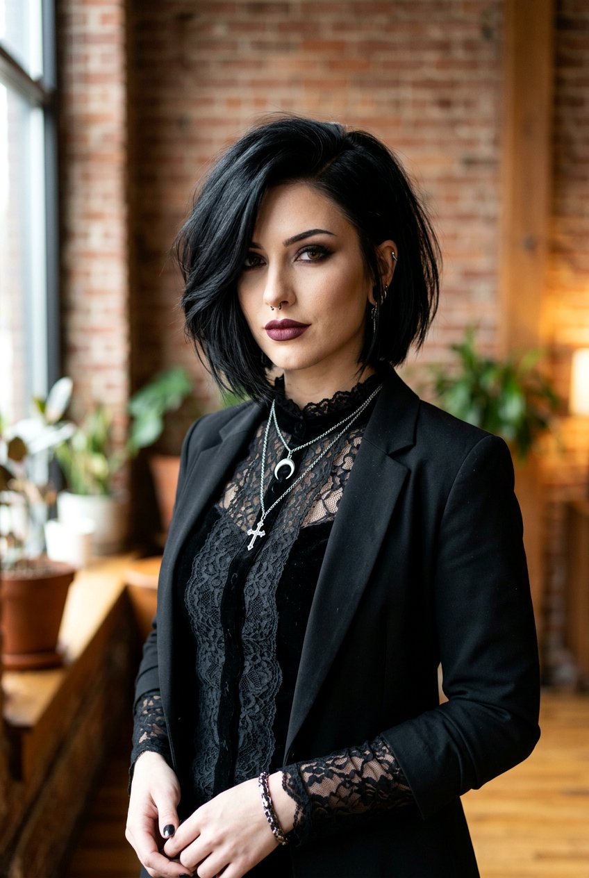 Goth Bob With Deep Side Part - 20 goth bob haircut - 20 goth bob haircut