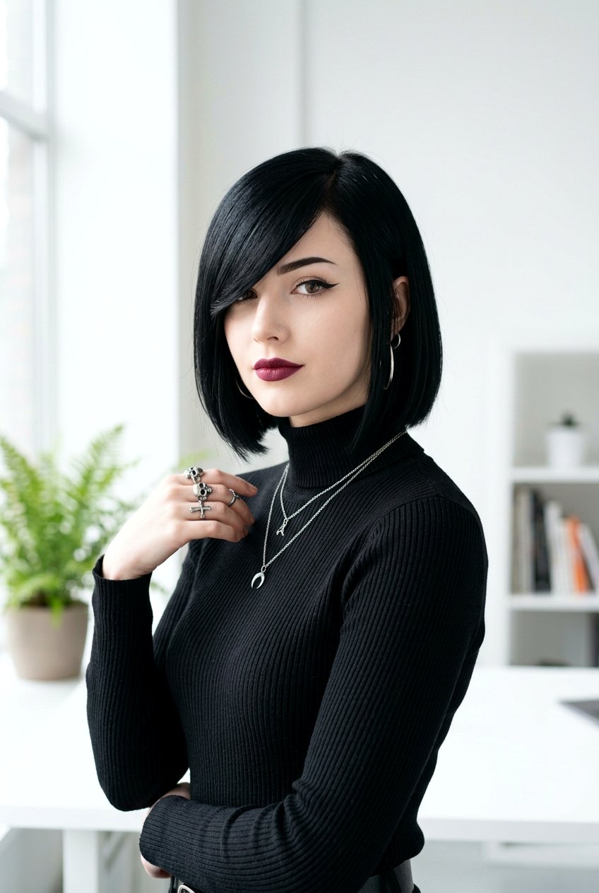 Goth Bob With Side Swept Bangs - 20 goth bob haircut - 20 goth bob haircut