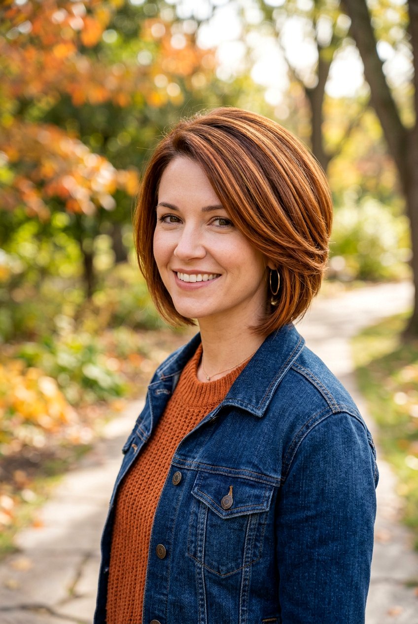 Graduated Bob With Copper Highlights - 20 highlights for bob haircut - 20 highlights for bob haircut