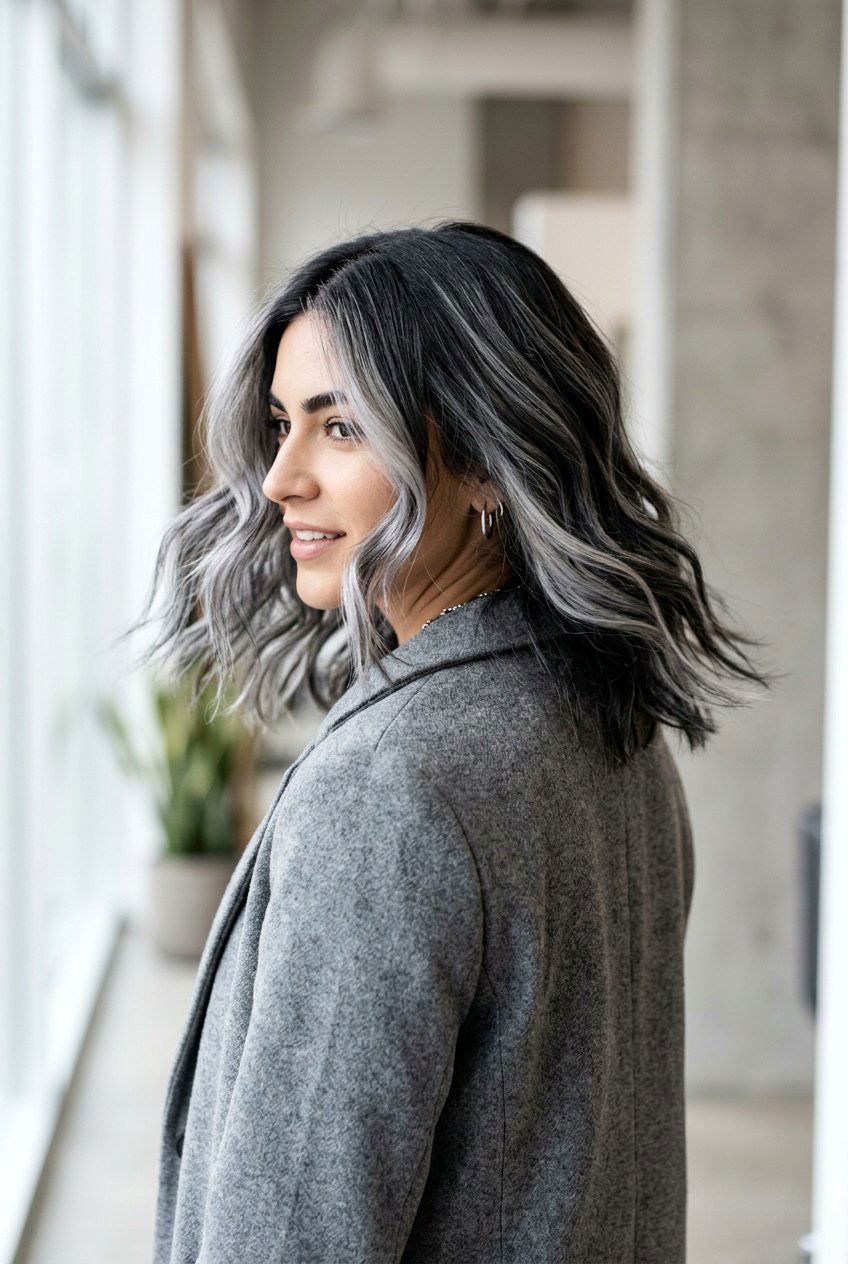 Graphite Contrast Balayage for Dark Bases - 20 low maintenance balayage for gray coverage - 20 low maintenance balayage for gray coverage