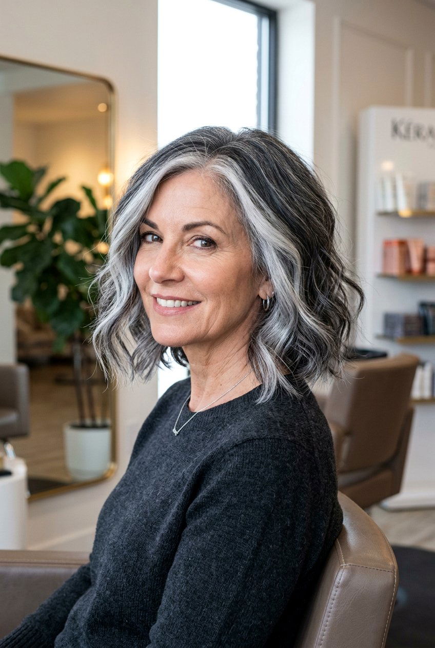 Graphite Contrast Silver Balayage - 20 silver balayage for mature women - 20 silver balayage for mature women