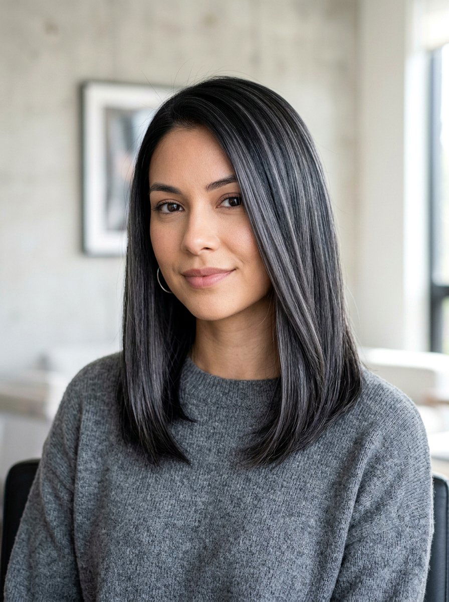 Graphite grey brunette hair - 20 silver streaks on brunette hair - 20 silver streaks on brunette hair