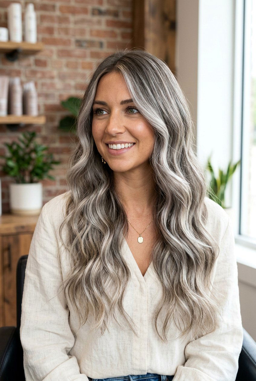 Gray Balayage with Blonde Highlights - 20 natural gray transition hair color - 20 natural gray transition hair color