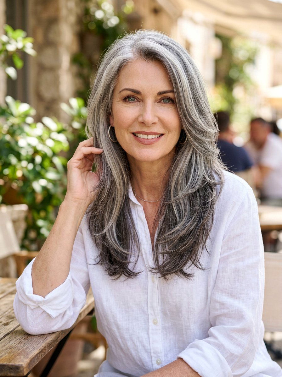 Gray Blend Long Layers - 20 dimensional gray blend for mature women - 20 dimensional gray blend for mature women