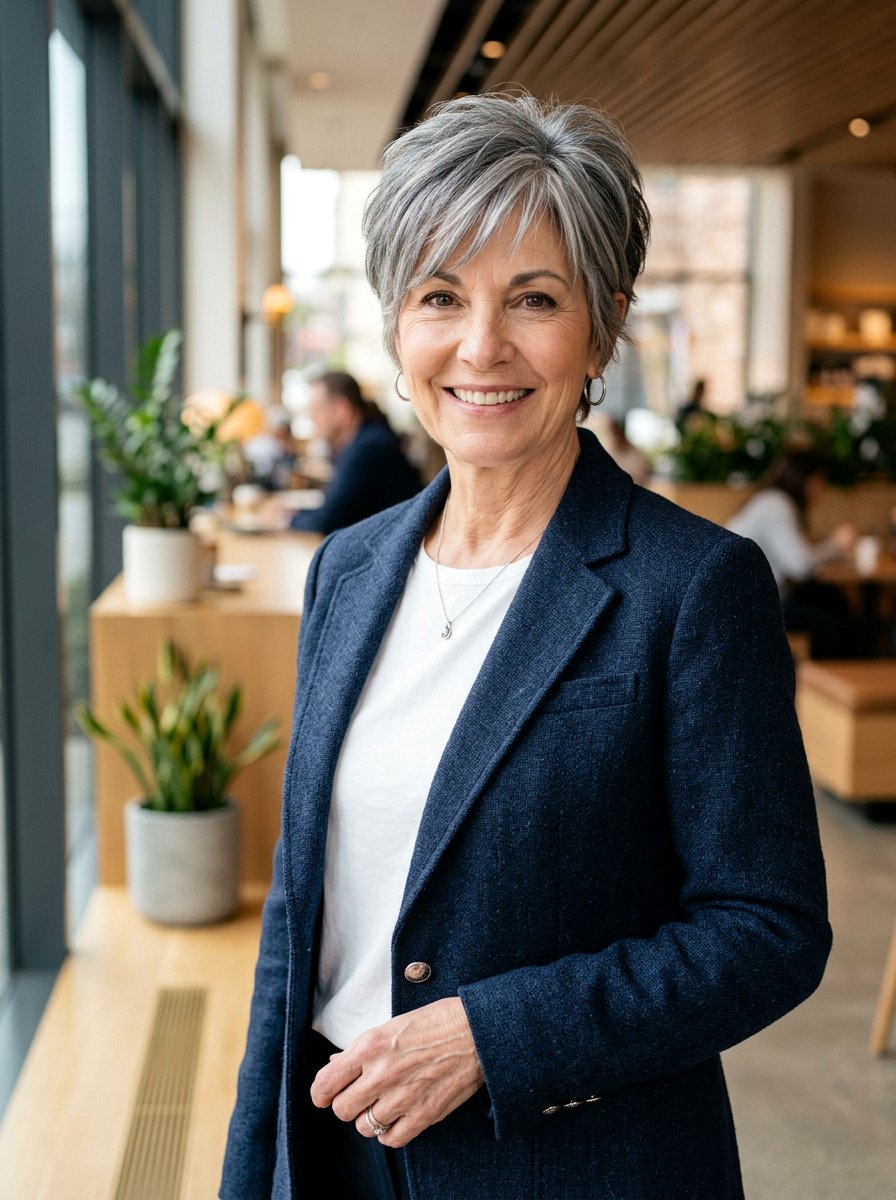 Gray Blend Textured Crop - 20 dimensional gray blend for mature women - 20 dimensional gray blend for mature women