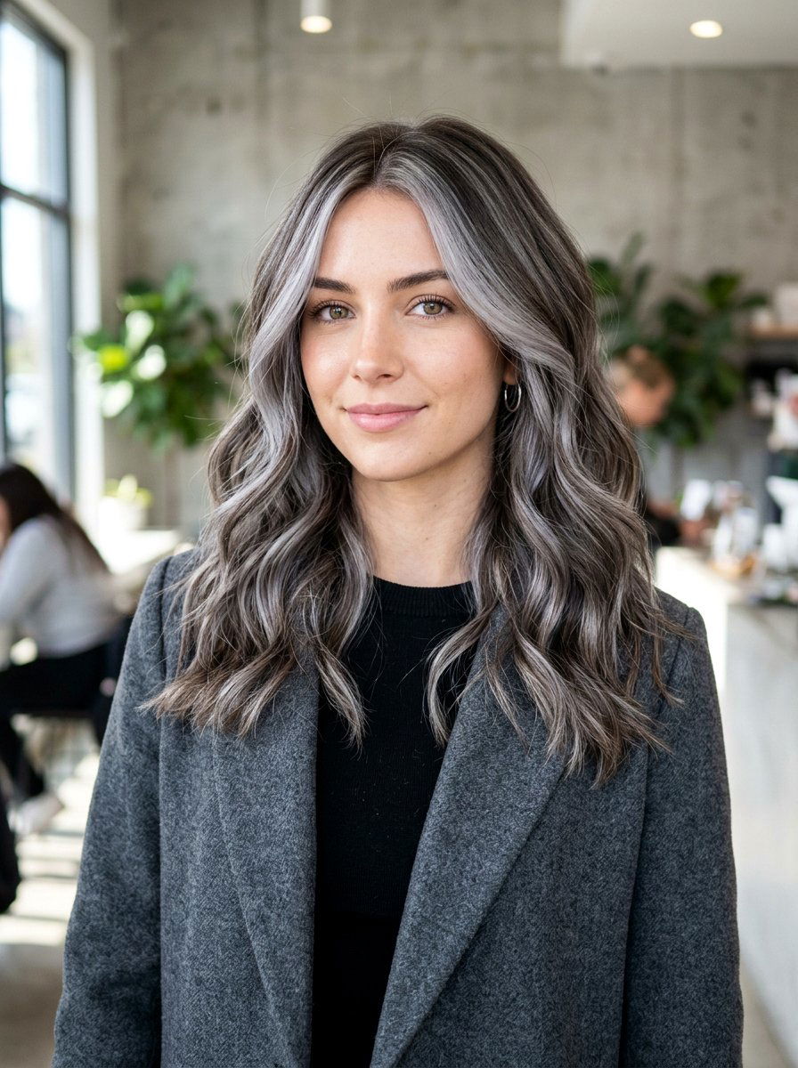 Gray Blended Money Piece on Mushroom Brown - 20 silver money piece for gray transition - 20 silver money piece for gray transition