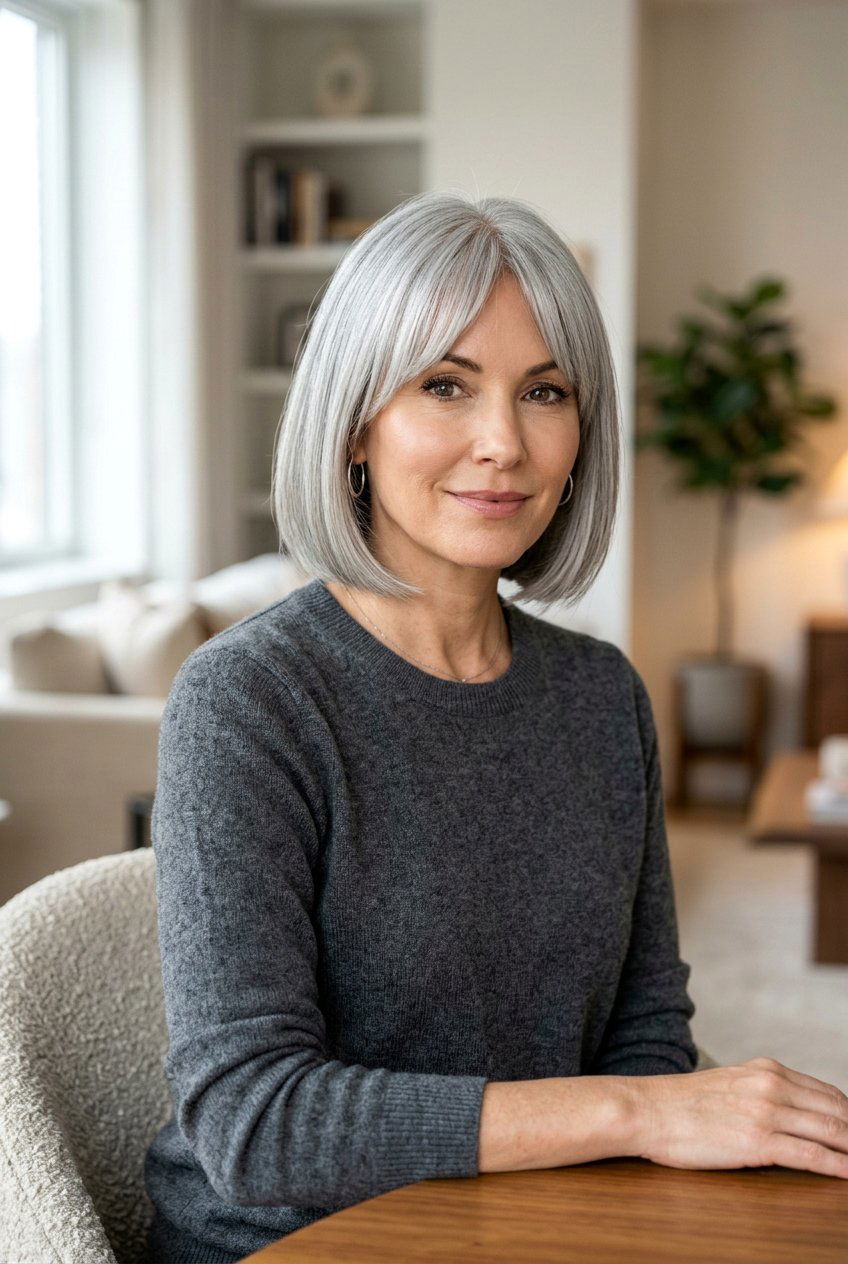 Gray Bob With Curtain Bangs - 20 curtain bangs with bob for mature women - 20 curtain bangs with bob for mature women