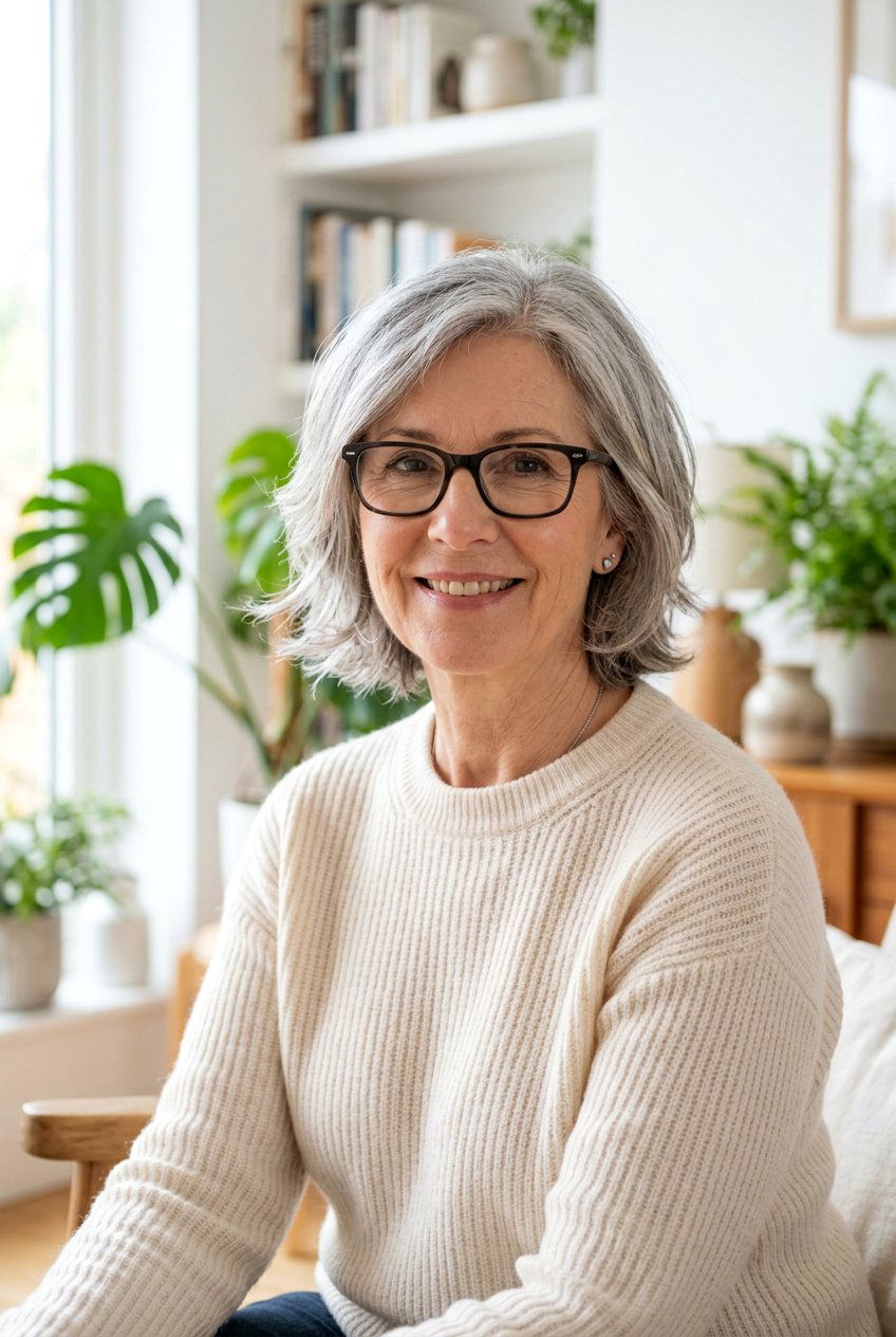 Gray Bob With Wispy Layers - 20 gray hairstyles for women with glasses - 20 gray hairstyles for women with glasses