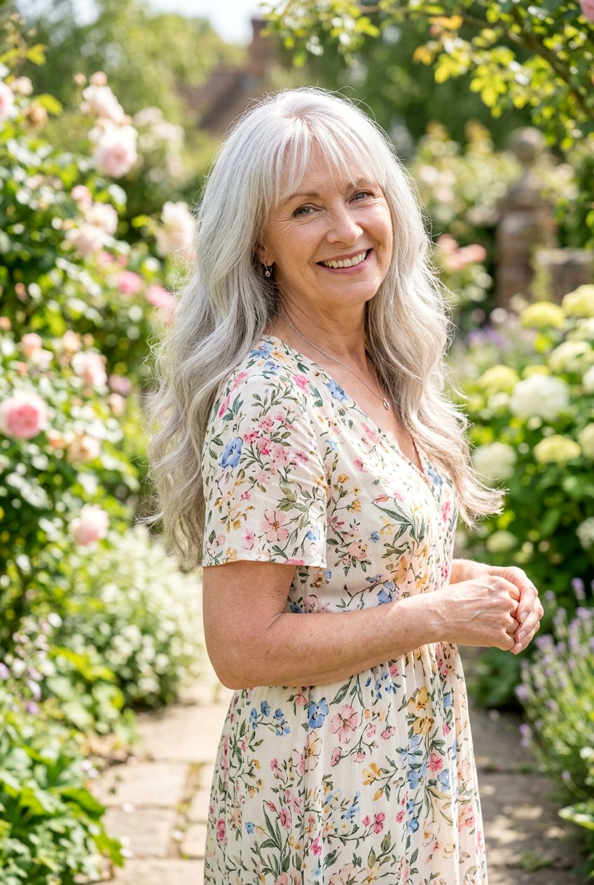 Gray Hair With Wispy Bangs - 20 gentle layers for naturally gray hair - 20 gentle layers for naturally gray hair